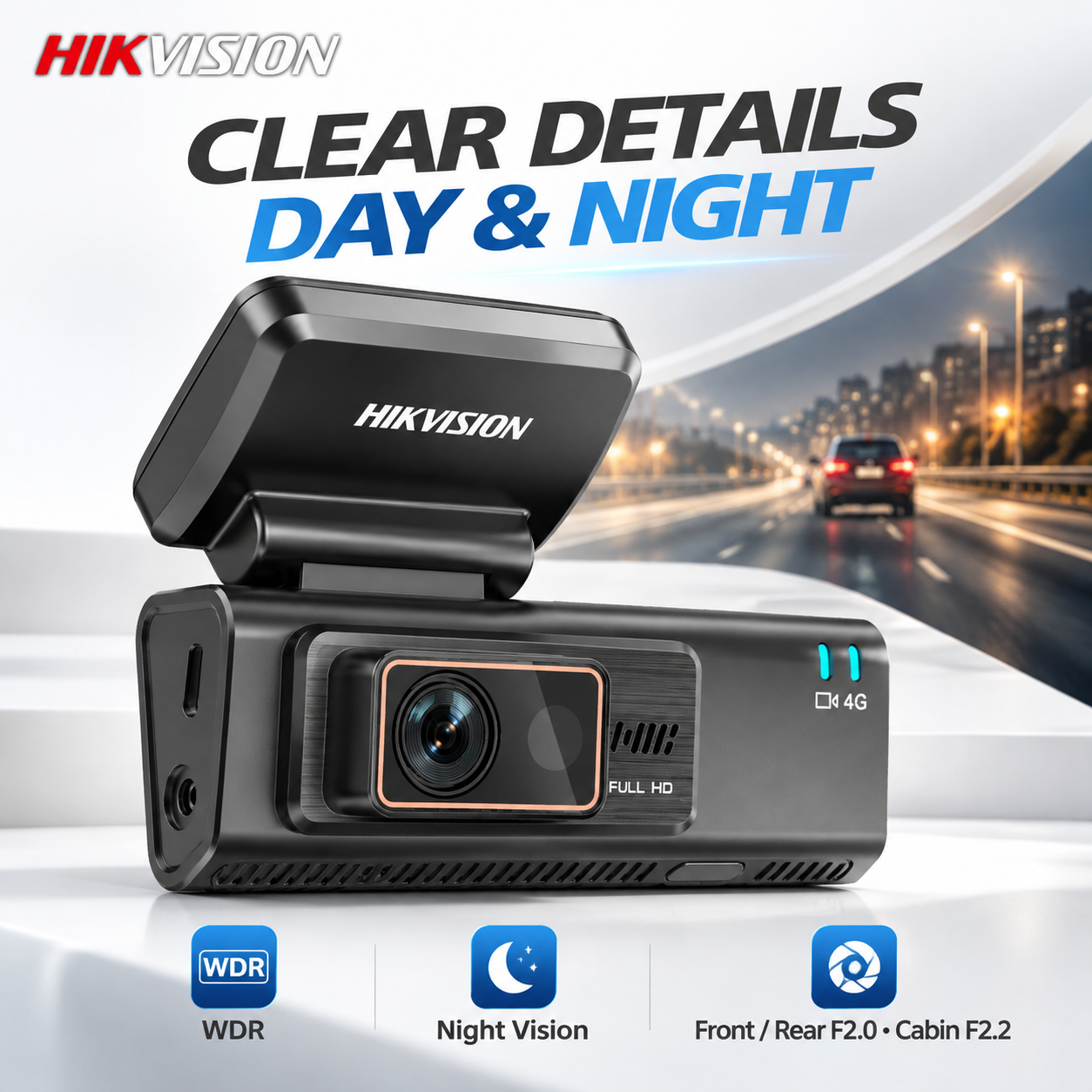 Hikvision Three Channel Dash Cam 1080P+720P+1080P No Screen G-Sensor Fatigue Alert Built-in GPS 4G Module 3 Channel Dash Cam · image 3