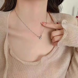 Butterfly Heart Bow Pendant Necklace Women's Zirconia Clavicle Chain Party Jewelry Zinc Alloy Prong Setting XL-215 - Product Image 2