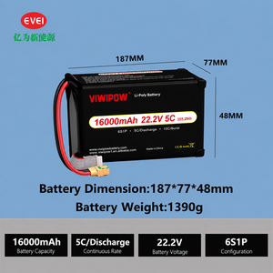 Batterie LiPo industrielle 16000mAh 22.2V 6S 5C pour drone de pulvérisation agricole avec prise personnalisée disponible - Product Image 4