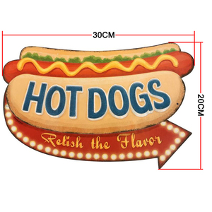 Papan Logam Vintage Relief Hot Dogs, Papan Logam Retro Embossed Hot Dogs, Dekorasi Dinding Logam untuk Restoran, Ruang Makan, Kafe - Product Image 2