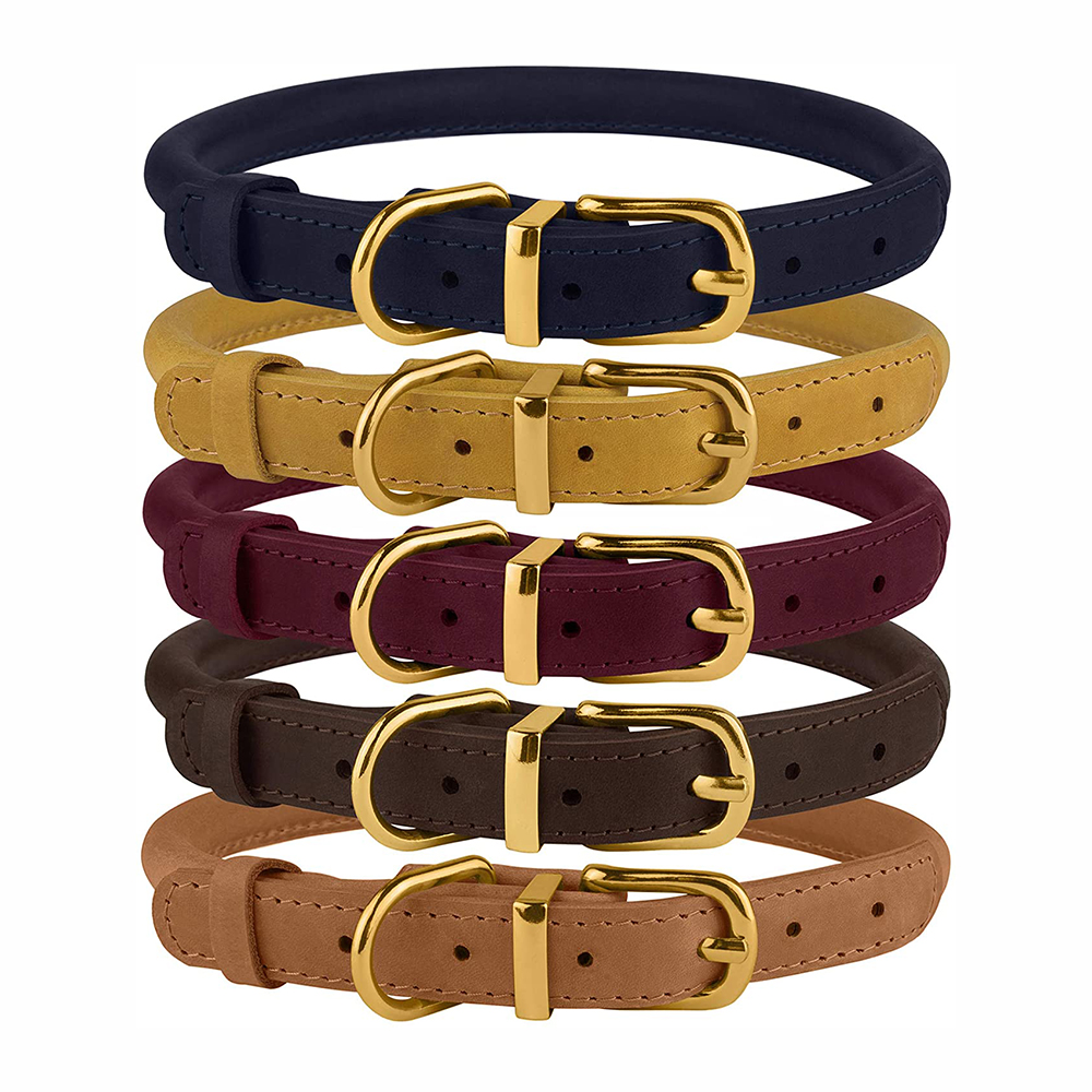 Премиум-ошейник для собак из воловьей кожи, прочный ошейник с круглой веревкой для маленьких, средних и больших собак, щенков, кошек