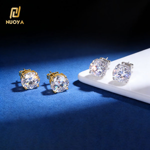 Boucles <span class=keywords><strong>d</strong></span>'Oreilles Clous Moissanite VVS NUOYA en Argent Sterling 925, <span class=keywords><strong>Diamant</strong></span> Rond 3-10mm Plaqué <span class=keywords><strong>Or</strong></span> <span class=keywords><strong>Blanc</strong></span>, Bijoux Fins Cadeau - Product Image 1
