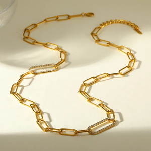 Modern Fashion Jewelry 18K <b>Gold</b> Plated 304 Stainless Steel Zircon Geometric Necklace for Women Cable Chain <b>Cross</b> Chain Design - Product Image 4