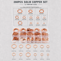 280pcs Brass Sealing Gasket Washer Kit Assortment-Plain Finish 8mm ID M6 Screw Size for Heavy Industry Automotive Use (XZW