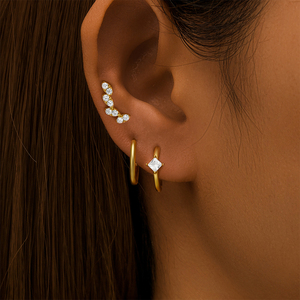 CANNER Vente en gros – Nouveauté : Ensemble de 3 boucles d'oreilles simples en argent sterling 925 avec zircon cubique 5A, comprenant des créoles et des puces, pour femme - Product Image 6