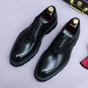 British retro business casual shoes for men, top-grain cowhide business formal shoes with thick sole and high <b>heel</b> - Product Image 6