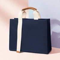 Ouye femmes logo personnalisé crème bleu marine voyageur décontracté style de vie cadeau coton toile fourre-tout sac à provisions avec longue bandoulière