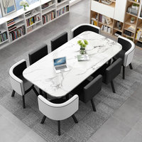 Table et chaises pliantes rectangulaires modernes avec plateau en bois pour salle à manger d'hôtel ou maison - 8 personnes