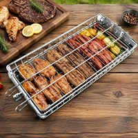 Panier de rôtissage réglable pour Souvla de Chypre, cage à poisson pour rôtissage sur broche, panier rotatif Foukou pour poulet, saucisses, steaks et viandes