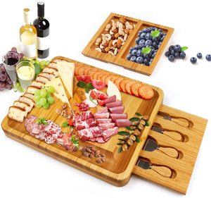 Juego de platos de pizarra para queso, bandeja de servicio, tabla de bambú con herramientas para queso, para vino, Cracker, <span class=keywords><strong>Brie</strong></span> y carne - Product Image 1