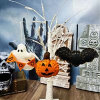 Hiasan Gantung Halloween Baru, Boneka Hantu Labu Kelelawar Putih Berbahan Plush Empuk dengan Tali