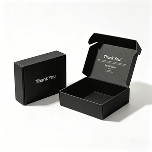 Boîtes d'emballage en carton ondulé noir mat personnalisées <span class=keywords><strong>avec</strong></span> impression « Merci » – Boîte d'expédition pour solutions d'expédition de marques minimalistes - Product Image 1