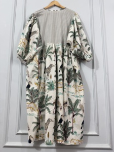 Vestido Midi de Algodón Puro con Estampado de Jungla para Mujer, Corte Holgado, Estilo Étnico Bohemio, Ropa de Verano para Resort, Venta al por Mayor para Boutiques - Product Image 3