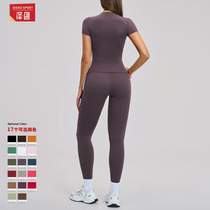 Zechuang Yoga Top de cuello redondo y manga corta para mujer, camiseta deportiva de color sólido, ropa deportiva de secado rápido CDX8455 - Product Image 2