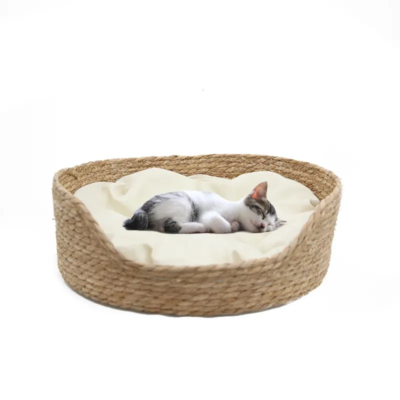 Atacado Barato Handmade Popular Rattan Pet Bed Cat Bed Almofada Pet Removível