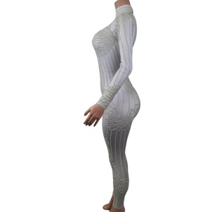 Élégant blanc perles barboteuses <span class=keywords><strong>femme</strong></span> Club fête bal moulante body scène Performance <span class=keywords><strong>combishort</strong></span> femmes une pièce combinaisons - Product Image 2