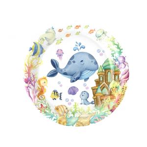 Vaisselle jetable sur le thème du monde sous-marin de l'océan moderne Fournitures de fête d'anniversaire pour enfants, y compris assiette en papier - Product Image 6