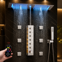 Système de douche thermostatique Weihao en nickel brossé avec télécommande LED, kit de douche mural avec jets latéraux pour salle de bain