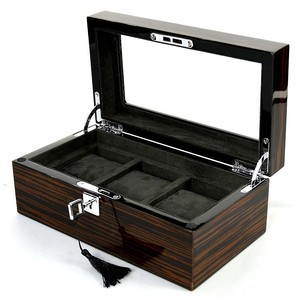 Luxury Wooden Watch Box Organizer with Key Lock Glass Top Watch <b>Display</b> <b>Case</b> Ebony Finish Watch Storage Box for Men & Women - Product Image 2