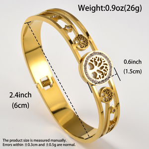 dazzling hollow life‑tree carving zircon embellished sleek bulk personnalisé 18k gold plated stainless steel <b>bangle</b> <b>bracelet</b> - Product Image 6