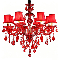 Lustre en verre cristal rouge européen, luminaire suspendu de luxe pour salle à manger d'hôtel, hall d'hôtel, projet commercial