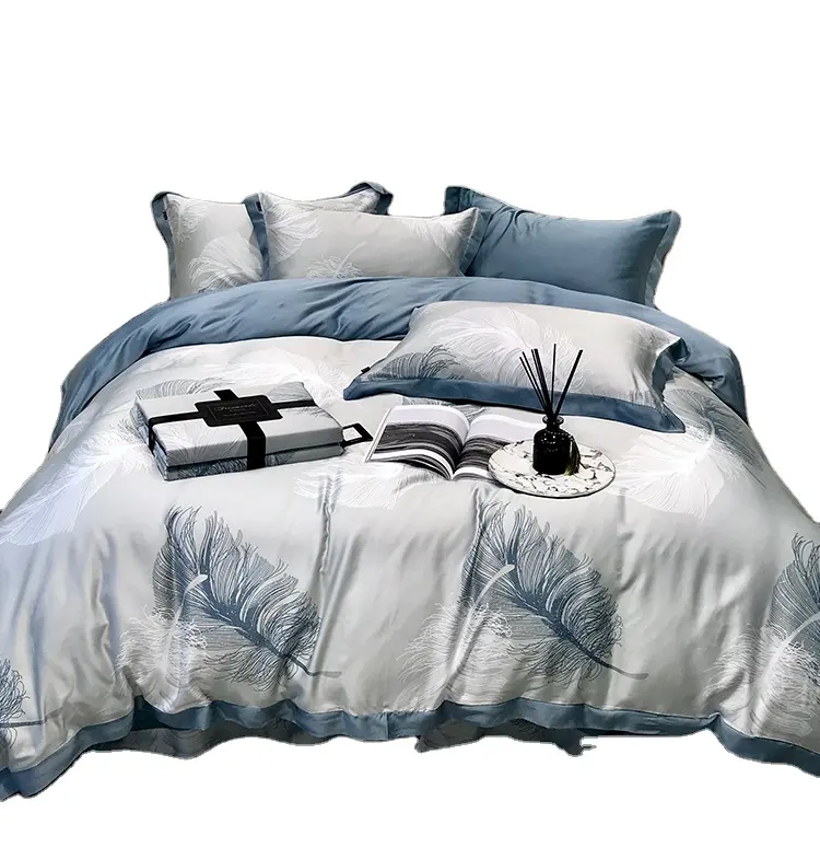 Juego de ropa de cama de lujo 100% lyocell tencel, juego de sábanas con diseños florales, marca lenzing, funda de edredón