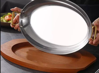Assiette de service elliptique à double anse en acier inoxydable 304 doré à trois niveaux pour grillades, steak à l'occidentale et salade de fruits de mer