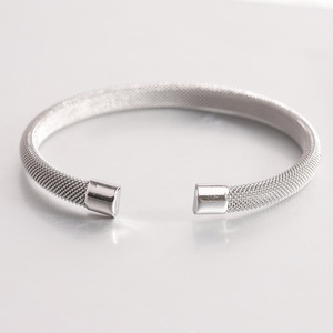 Stainless Steel Mesh <b>Cuff</b> <b>Bracelet</b> 7MM Elastic Geometric Design Unisex Fashion Jewelry Gold <b>Silver</b> Black Color Options - Product Image 2