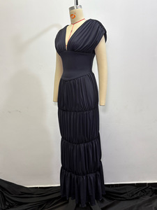 Robe Midi Femme Tendance à Col en V, Manches Bouffantes, Coupe Moulante et Volants – Grande Vente - Product Image 5