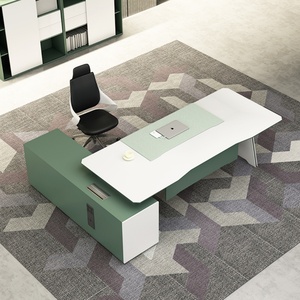 High-End Luxury Modern L-Shaped <b>Solid</b> <b>Wood</b> Executive <b>Desk</b> CEO Table with Armored Side Cabinet for Office Use - Product Image 1