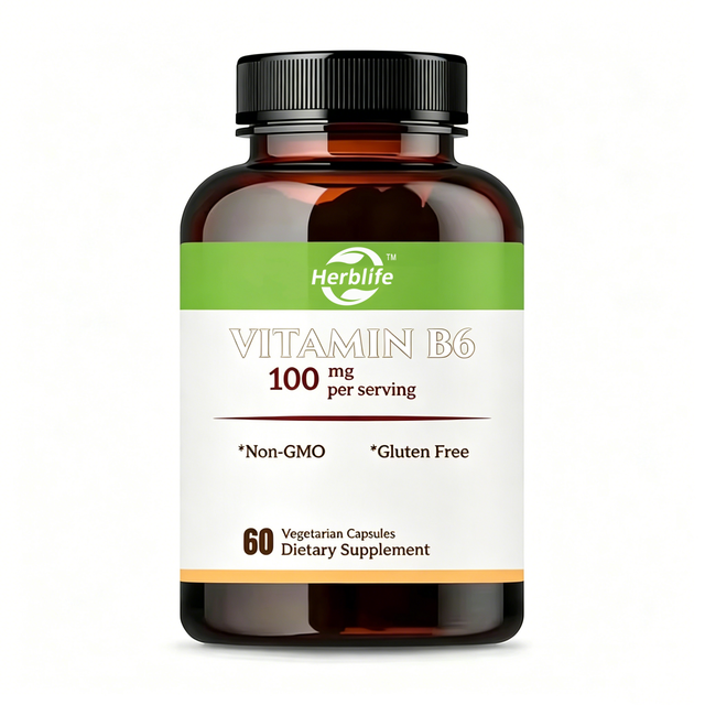 China Factory OEM VB6 Vitamin B6 Capsules Supplement High Quality Brain Support Hard Caps Bulk Powder Herbal Dietary Supplement