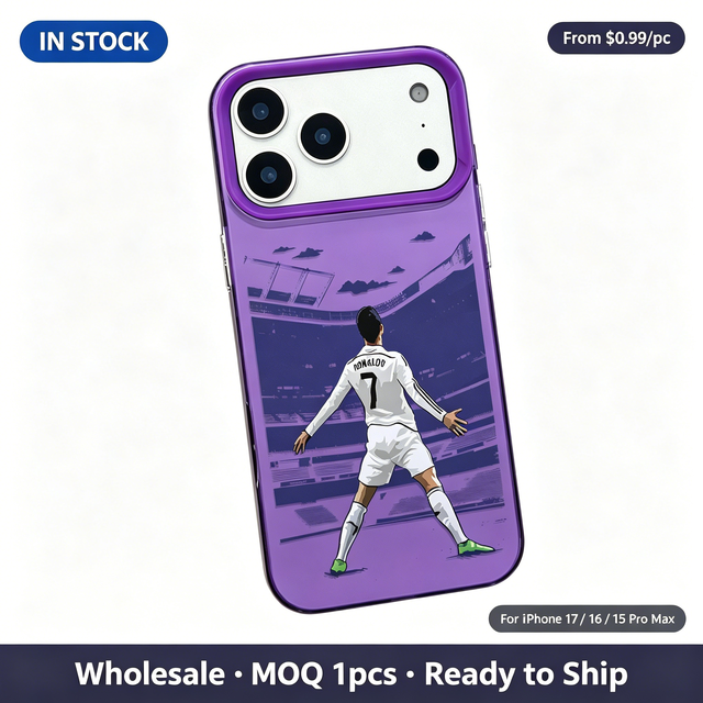 Purple Number 7 Soccer Player Victory Silhouette Stadium Pattern Anti-Scratch Phone Case for iPhone 17/15 Pro Max & Plus Series