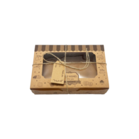 Boîte d'emballage pour gâteaux de lune, gâteaux et desserts à emporter, avec ficelle et étiquettes, boîte alimentaire marron
