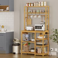 Bäckerregal mit Steckdosen, 8-stöckiges Mikrowellenregal, Küchen-Ablageregal mit 10 S-Haken, Kaffeebar-Tisch