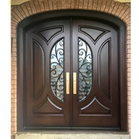 Porte d'entrée principale en verre personnalisé double porte en bois design entrée extérieure portes en bois massif de teck en verre