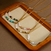 Collier de perles d'eau douce baroques naturelles avec chaîne à billes en or 18 carats et perle cœur, bijoux délicats superposés style bohème pour femme