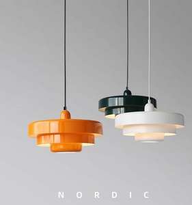 Lampadario a sospensione moderno di medie dimensioni per soggiorno e isola cucina, <span class=keywords><strong>con</strong></span> faretto LED regolabile, paralume circolare, attacco E27, in ferro stile retrò - Product Image 2