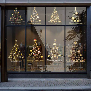 Giáng sinh Trang trí cửa sổ Cảnh sắp xếp Nhãn dán Trung tâm mua sắm Cây thông Noel vàng Cửa kính Nhãn dán tĩnh điện - Product Image 2