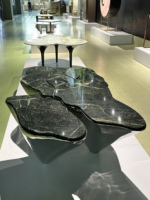 Série Designer sur mesure Table basse en pierre verte naturelle Table à thé Café Salon Mobilier en acier marbré véritable Table d'appoint