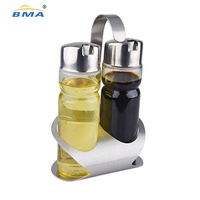 Ensemble d'ustensiles de cuisine en acier inoxydable : Bouteilles pour vinaigre, huile d'olive et huile de cuisson, Salière, Poivrière et Boîte à épices – Écologique