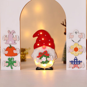 New cross-border Christmas decorations, DIY wooden <b>light</b>-<b>up</b> <b>ornaments</b>, American Independence Day, Halloween, and Easter - Product Image 1