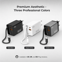 Adaptateur de voyage QC3.0 fournisseur universel 65W chargeur mural rapide EU/US avec câble rétractable de type C adaptateurs A & C 65W
