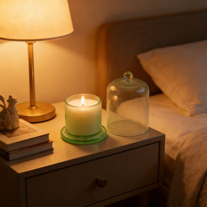 ผู้ผลิตเทียนหอมจากขี้ผึ้งถั่วเหลือง สำหรับบ้านและโรงแรม กลิ่นวานิลลา เซจ เบอร์กามอต อำพัน ในขวดแก้ว พร้อมฝาปิด - Product Image 4