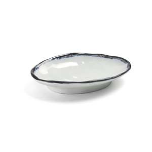 Piatto ovale in ceramica con bordo blu per servire piccole porzioni - Product Image 1