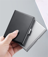 Dompet Kartu RFID Blocking Stainless Steel Minimalis Tipis Anti Maling Logam Bisnis Custom Logo Laser
