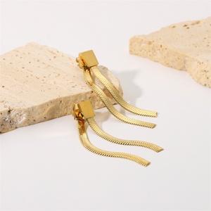 Pendientes de Cadena de Espiga de Diseño Único, Acero Inoxidable, Chapado en Oro, Cadenas Planas de Serpiente, Joyería para Mujer - Product Image 2