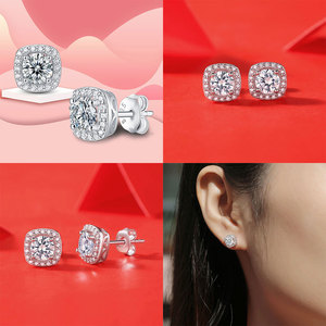 CANNER Moissanite S925 Silver <b>Earrings</b> <b>square</b> Surrounded Carat <b>Diamond</b> <b>Earrings</b> - Product Image 6