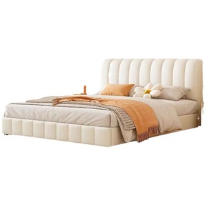 Lit rembourré double couleur crème pour chambre principale, lit de luxe pour mariage, mobilier de maison - Product Image 5