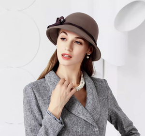 Chapeau en laine noir et <span class=keywords><strong>gris</strong></span> de haute qualité pour femmes, chapeau Fedora en laine, chapeau chaud d'hiver pour les voyages quotidiens en plein air, pour femmes adultes - Product Image 3