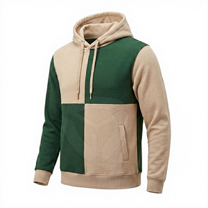 Sudadera con capucha para hombre, verde y beige, con logo bordado, estilo casual, corte regular, tejido de punto para otoño - Product Image 3